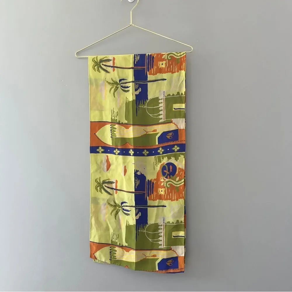 Colorful silk feel scarf tropical